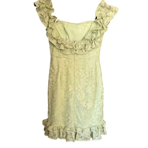Selfie Leslie Verona Off-Shoulder Lace Overlay Mini Dress Apple Sz S - Picture 3 of 13